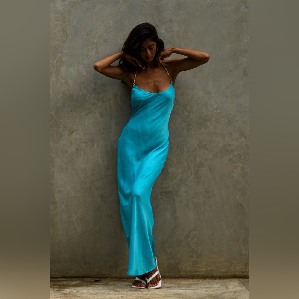 Meshki Sylvie Chain Maxi Dress Turquoise M